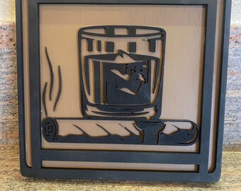 Cocktail and a cigar, Cigar sign, mancave sign, sign for him, whiskey and a cigar,