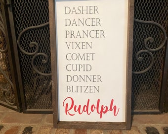 Santas Reindeer, Reindeer Names, Christmas Sign, Rudolph, Farmstyle Christmas, Christmas Wooden Sign