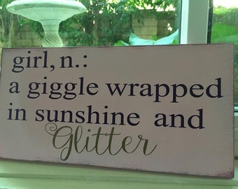 Nursery Decor,Girl Definition-a giggle wrapped in sunshine and glitter,Girls nursery,Girl Wall Art, Girls Room,Baby Shower,Baby Shower Gift