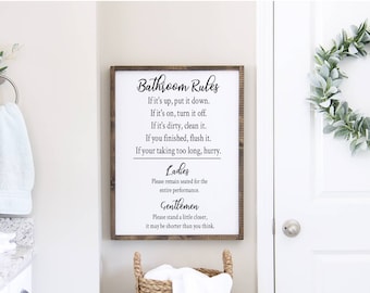Bathroom Rules, Funny Bathroom Sign, Guest Bathroom, Bathroom Wall Decor, Half Bath Sign, Bathroom Decor, Farmhouse Decor,farmhouse bathroom