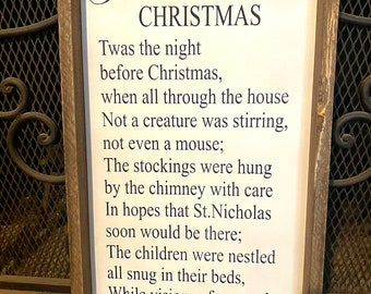 Twas the night before Christmas, Christmas Sign, Farmstyle Sign, Christmas, Wooden Christmas Sign, Fireplace Sign