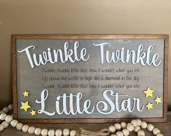 Twinkle Twinkle Little Star, Kids Room Sign, Wooden Sign, Handmade sign. Nursery Sign, Baby Room Sign, 3 Dimensional Sign