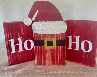 HoHoHo Santa, Christmas Decor, Wooden Christmas Blocks, Farmstyle Santa, Fireplace Decor