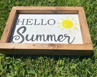 Hello Summer, Summer Sign, Farmhouse Sign, Tiered Tray Sign, Cute Summer Sign, Summer Decor, Small Summer Sign, Small Wooden Sign