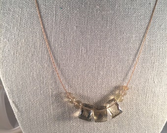 Lemon Quartz Necklace;  Faceted Square AAA gemstones , micro faceted round gemstones on neck wire , 14k GF Chain ,