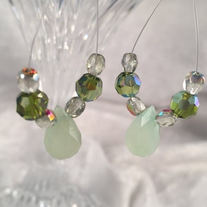 Chalcedony Earrings; Briolette Faceted Drop Earrings with Czech  and Swarovski beads on Silver Ear Wires