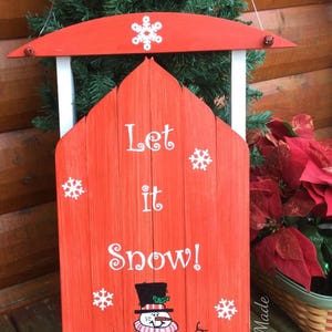Decorative Red and White &quot;Let It Snow&quot; Reclaimed Wood Sled