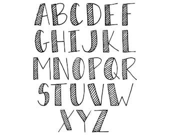 Thin Striped Alphabet Bundle, Hand Drawn Alphabet SVG/PNG Bundle, PNG Letters