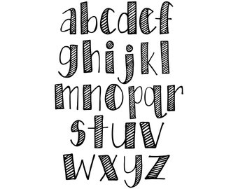 Thin Striped Lowercase Alphabet Bundle, Hand Drawn Alphabet SVG/PNG Bundle, PNG Letters
