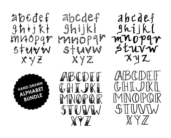 Multiple Novelty Alphabets Bundle, Hand Drawn Alphabets SVG/PNG Bundle, PNG Letters