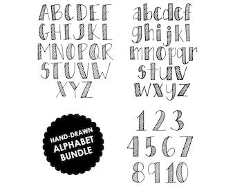 Thin Striped Alphabet and Number Bundle, Hand Drawn Alphabets SVG/PNG Bundle, PNG Letters & Numbers