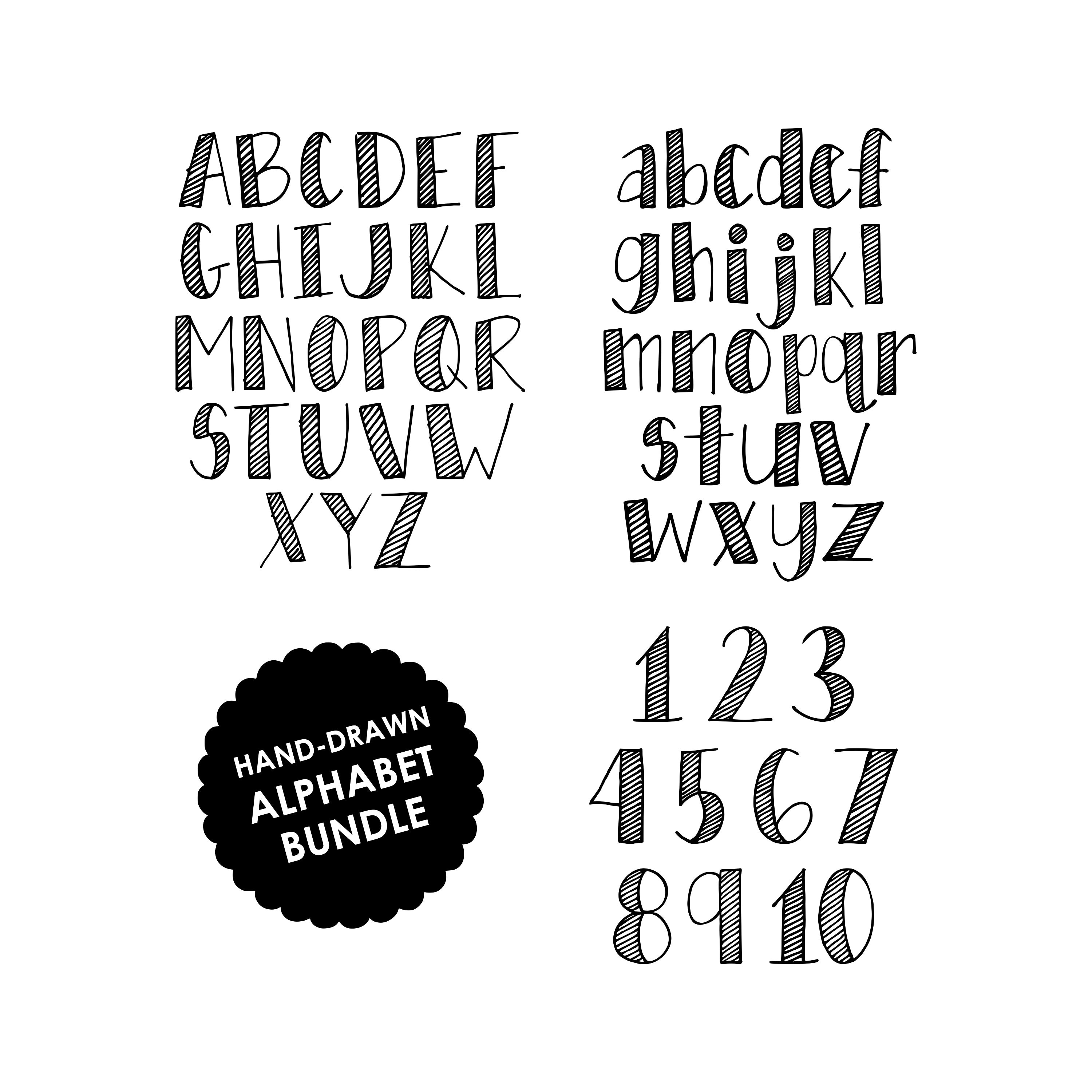 Thin Striped Alphabet and Number Bundle, Hand Drawn Alphabets SVG/PNG