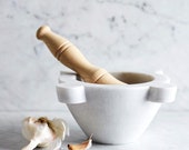 Mortar in Carrara Marble with Wood Pestle Original From Italy Mortaio Marmo stone Personalize your Mortar ,Gift