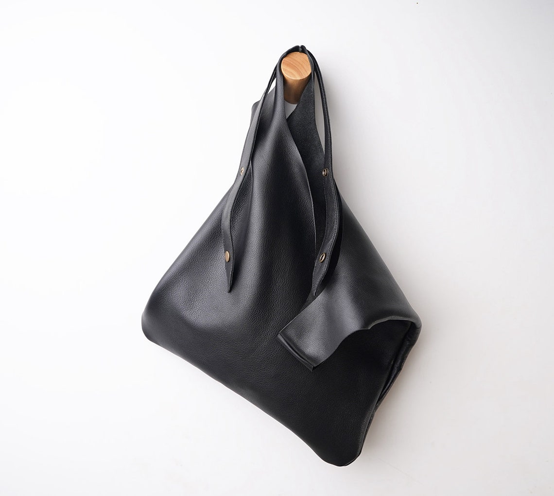 Black Leather Tote Soft Black Leather Bag Leather Tote Etsy