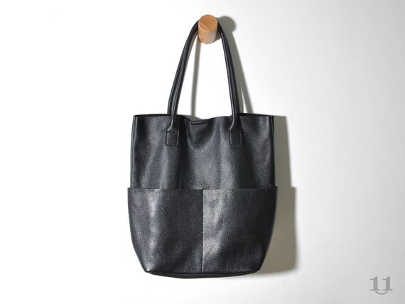 soft black leather tote
