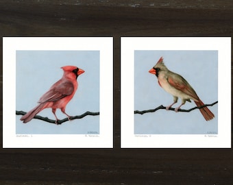 Cardinal Art Print Set with Original Art by Sarah Becktel.  Cardinal Artwork, Cardinal Home Decor, Cardinal Painting.