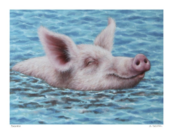Swimming Pig Painting Swimming Pig Art Print Original Pig Artwork by Sarah Becktel Tropical Painting Pig Lover Gift Pig Art Bahamas Pig