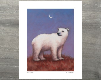 Polar Bear Art Print with Original Artwork by Sarah Becktel.  Polar Bear Painting, Polar Bear Gift, Polar Bear Wall Art, Arctic Animal Art