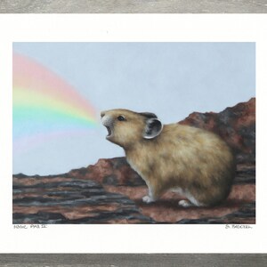 Rainbow Pika Art Print Original Artwork di Sarah Becktel.  Pika Art originale, Pika Wall Art, Whimsical Animal Art.