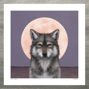 Full Moon Wolf Art Print with Original Wolf Art by Sarah Becktel. Magic Wolf Artwork, Wolf Painting, Wolf Lover Gift, Full Moon Painting