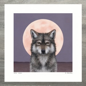 Wolf Art Print with Full Moon by Sarah Becktel. Wolf Painting, Original Moon Art, Full Moon Painting, Wolf Artwork, Wolf Gift, Moon Painting