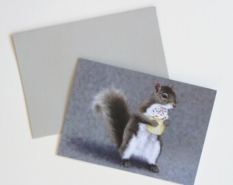 Cupcake Squirrel Birthday Card with Original Artwork by Sarah Becktel. Funny Squirrel Birthday Card, Squirrel Lover Gift, Squirrel Card