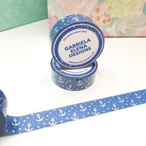 Blue Anchor Washi Roll / Gabriela Elena Designs / Blue Voyage + Holographic Foil / 15 mm