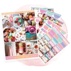 Macarons and Roses // Photo Planner Sticker Kit / Sticker Kit / Foil Full Weekly Sticker Kit for Standard Vertical Planner Stickers