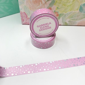 Pink Star Washi Roll // Gabriela Elena Designs // Candy + Holographic Foil // 15 mm