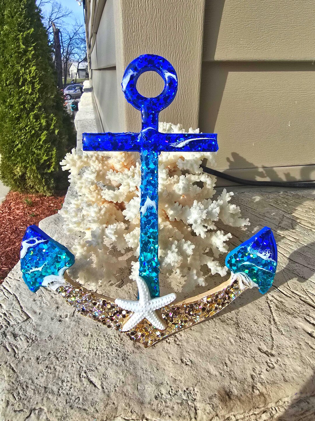 Sparkly Anchor Wall Art With Starfish, Glitters and Beautiful Glass ...