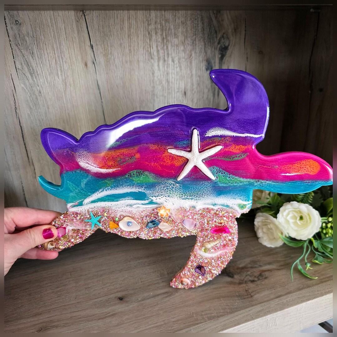 Sunset Beach Turtle With Rose Gold Glittered Beach, Starfish, Shells ...