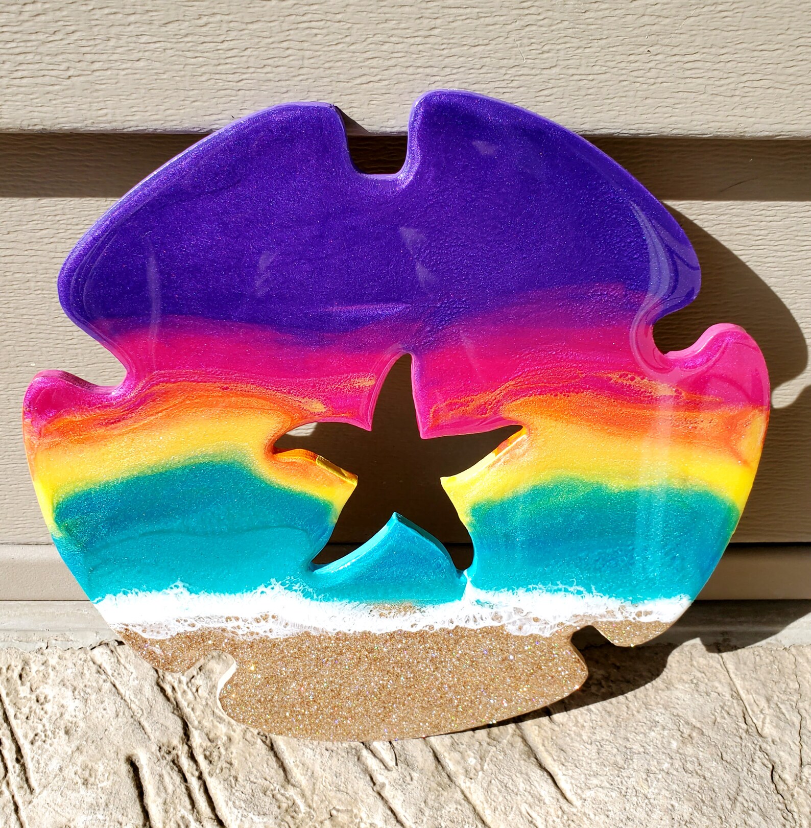 Sunset Sand Dollar Wall Art With Holographic Gold Glitter Etsy