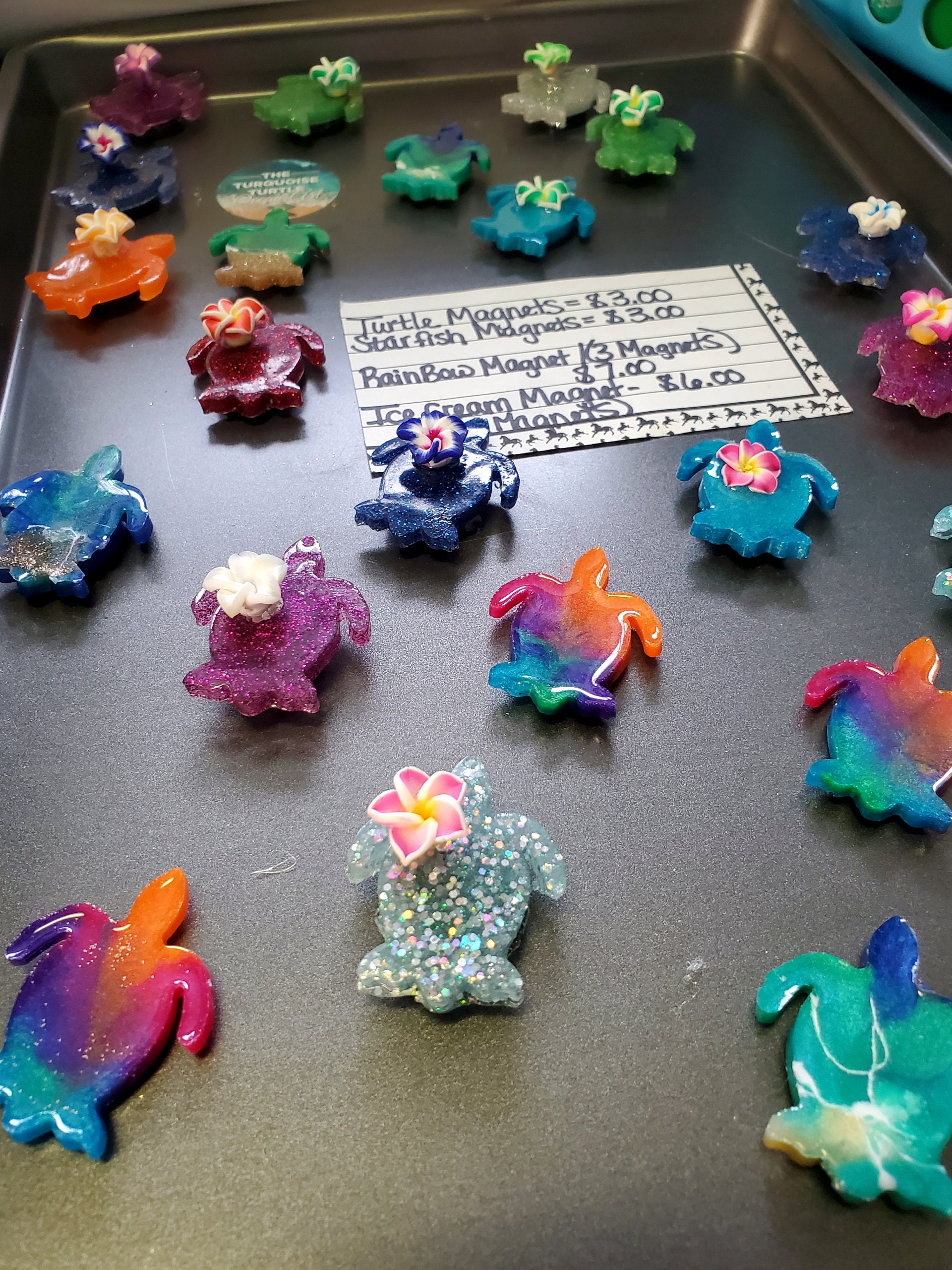 Turtle Races With Magnets Sea Turtle Magnets With Plumeria Flower, Ocean Art, Magnets, Beach ...