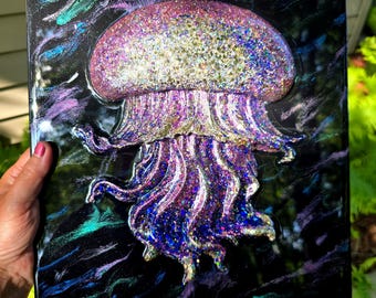 Jellyfish Wall Art With Glitters And Epoxy Resin Finishing, Jellyfish Wall Art, Jellyfish decor, Jellyfish lovers gifts, Jellyfish picture