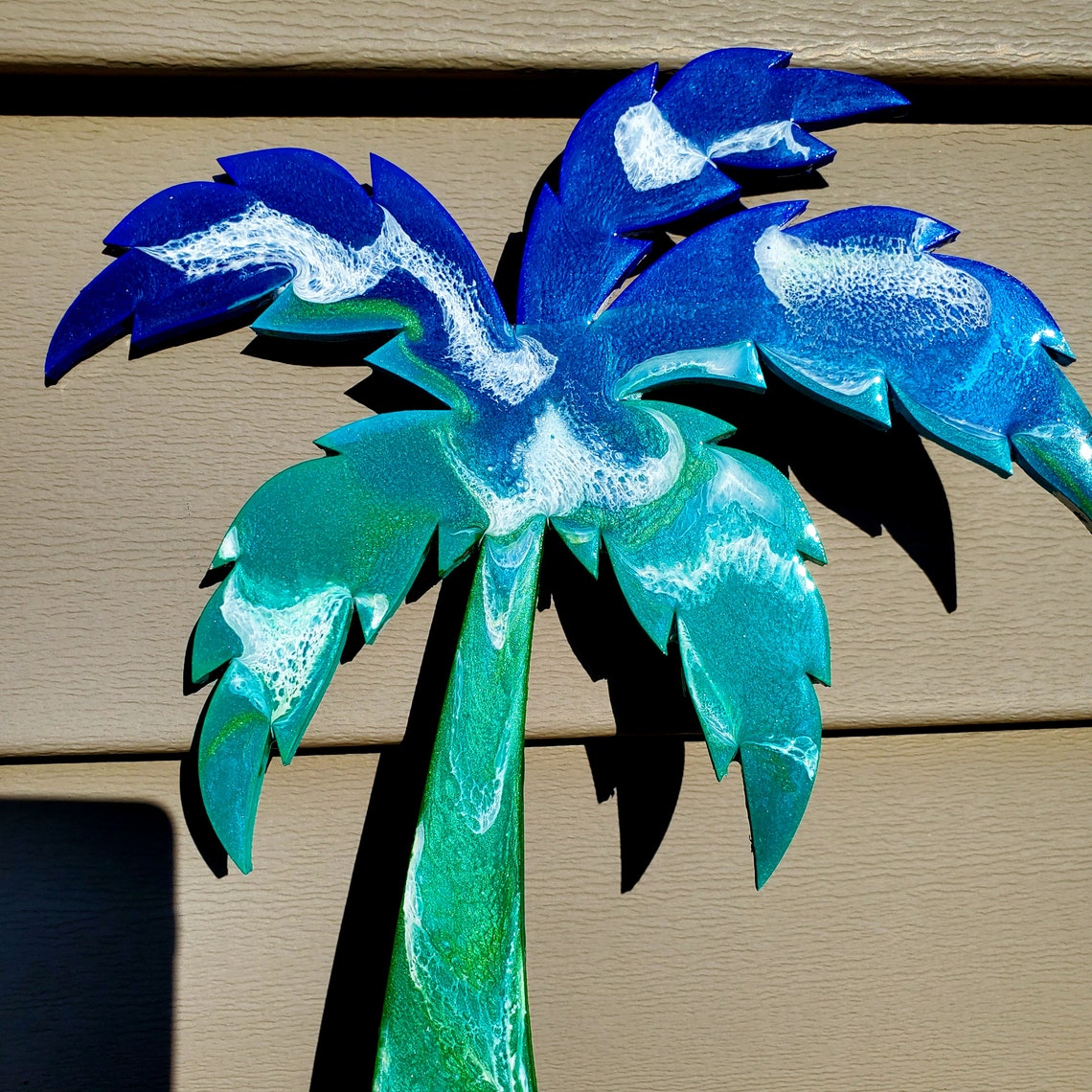 Palm Tree Wall Art With Colored Shell Pieces, Sand and Starfish, Palm