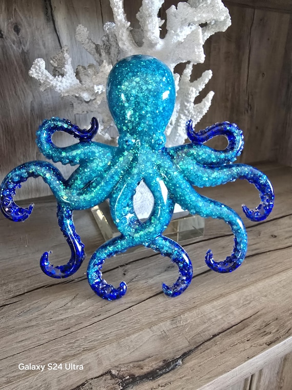 Blue Octopus Wall Art With Blue Crystal Eyes, Octopus Gifts
