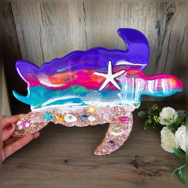 Sunset Beach Turtle With Rose Gold Glittered Beach, Starfish, Shells ...