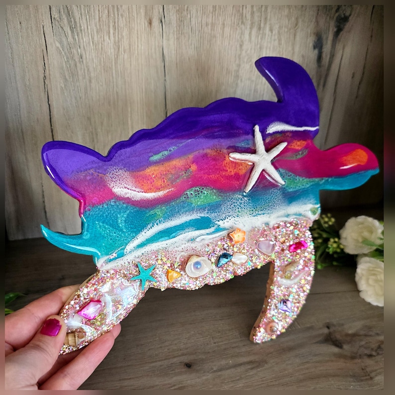 Sunset Beach Turtle With Rose Gold Glittered Beach, Starfish, Shells ...
