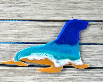 Seal Beach Art Wall Hanging, Beach home decor, Animal Ocean art, Resin beach art, ocean animal decor, coastal art, Natical art, Handmade art