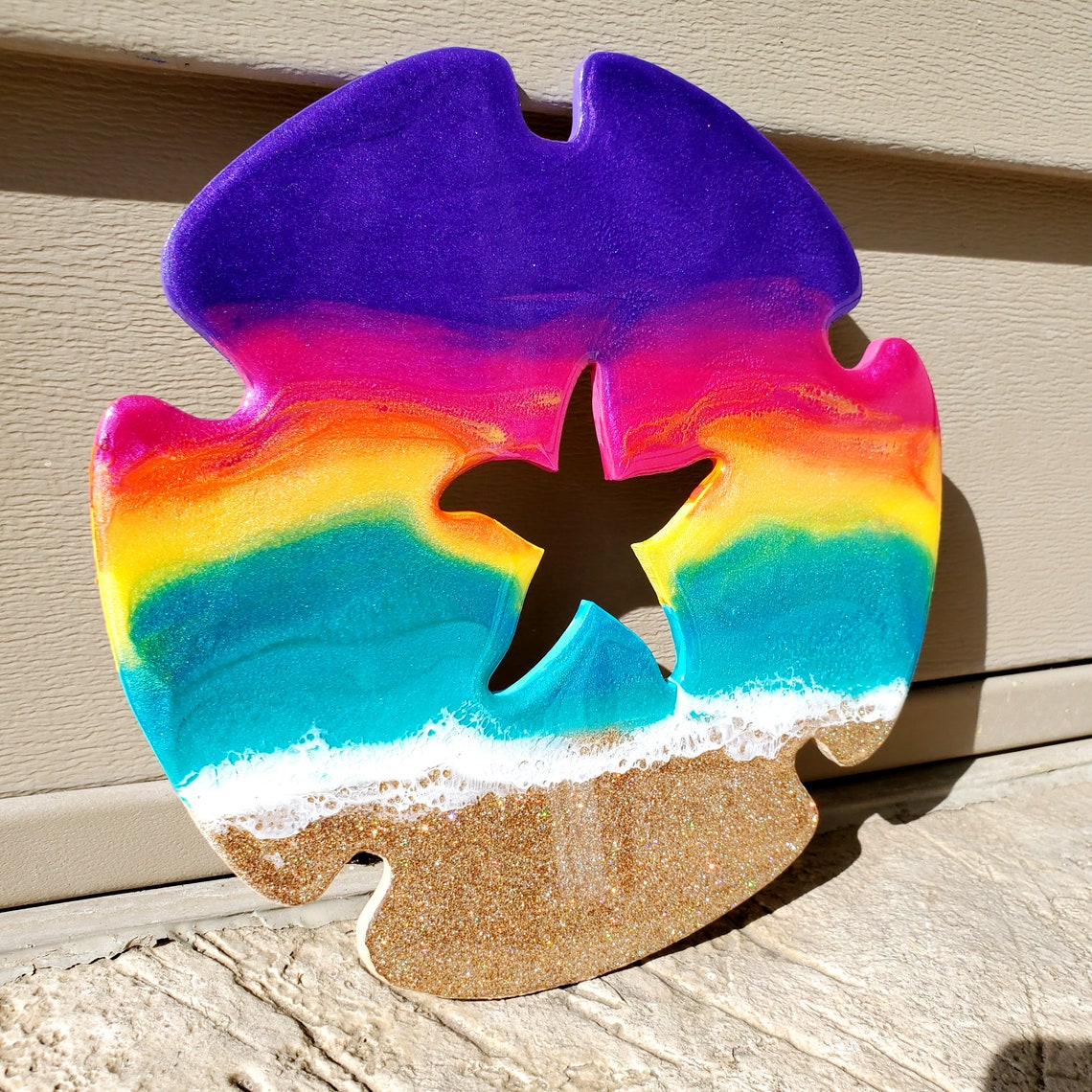 Sunset Sand Dollar Wall Art With Holographic Gold Glitter Etsy