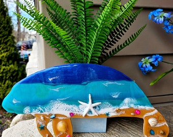 Manatee Wall Art With Shimmery Sand Beach Area, Shells And Starfish, Manatee Decorations, Manatee art, Manatee gifts, Manatee picture
