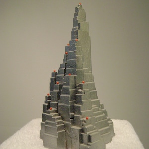 3-d wood table sculpture-titled metropolis