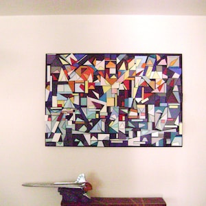 SOLD   mixed media wood and paint chip wall sculpture,titled &quot;sunrise over rehoboth&quot;