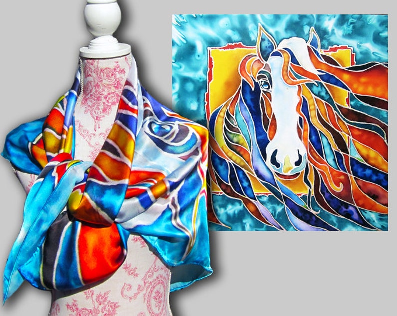 Horse Gift Blue Scarf Horse Scarf Horse Lovers Digital Etsy