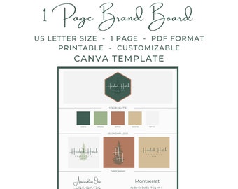 Eén pagina merkbord - bewerkbaar - Canva-sjabloon - Mini-merkbordsjabloon - Premade minimalistische merkkit