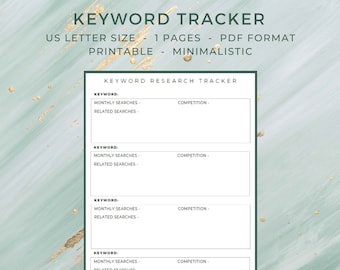 Keyword Research Tracker- Digital Download - Letter - 8.5x11 - Minimalistic - Printable - SEO Research Tool