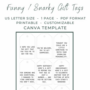 Funny Minimalistic Printable Gift Tags - Snarky - Last Minute Gift Tag - PDF - Canva Template Included - Customizable - Last Minute Gift Tag