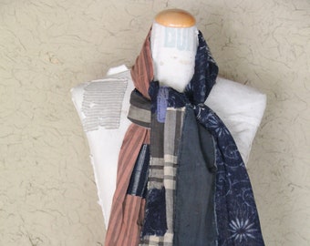 Vintage Japanese sashiko stitched indigo boro scarf