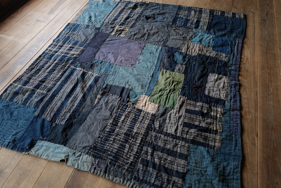 Vintage Japanese Sashiko Stitched Indigo Reversible Rug - Etsy