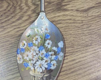 Rustic Hand Painted Decorative Spoon Floral folk art, 12" Made In USA